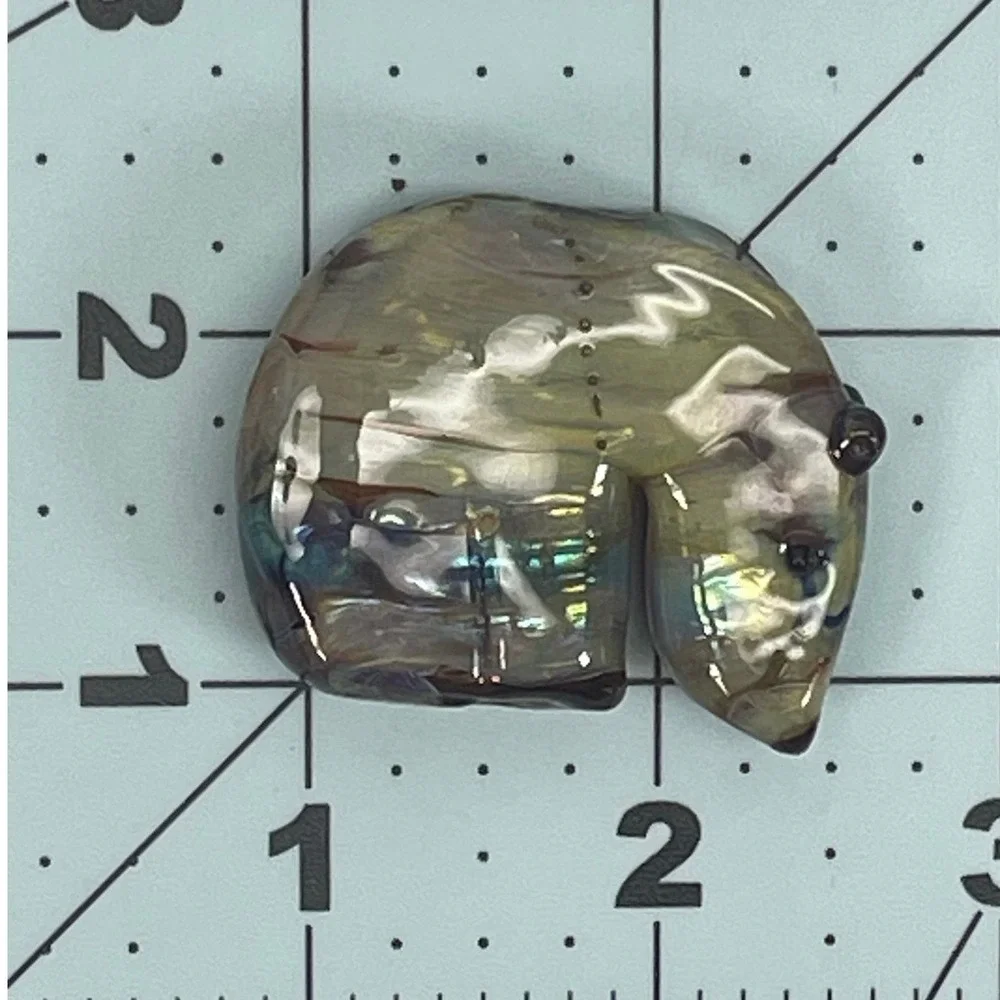 Marcy Lamberson Artisan Lampwork Glass Polar Bear Focal Bead Iridescent Amber